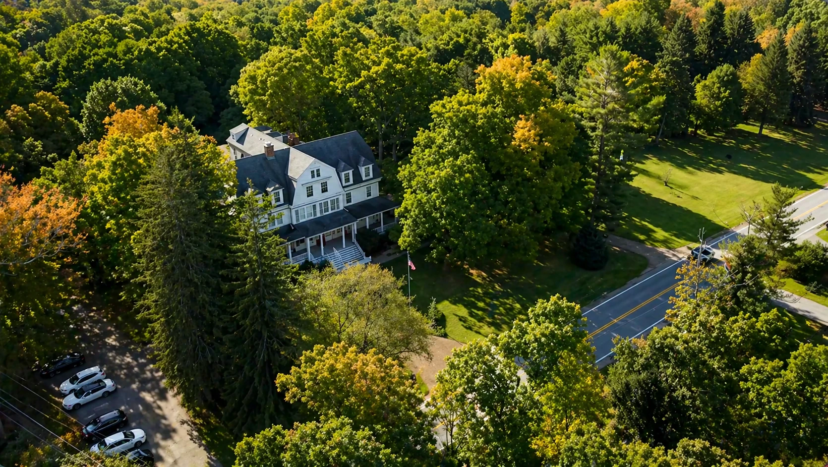 Aerial view of Idylease Tree Farm during the 2024 fall foliage season